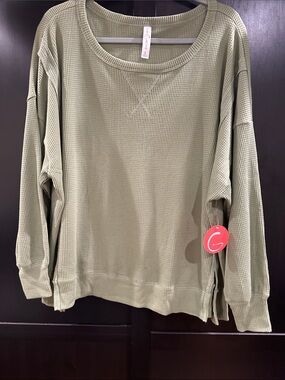 GURU G ACTIVE Olive Green Waffle Knit Long Sleeve Sweatshirt